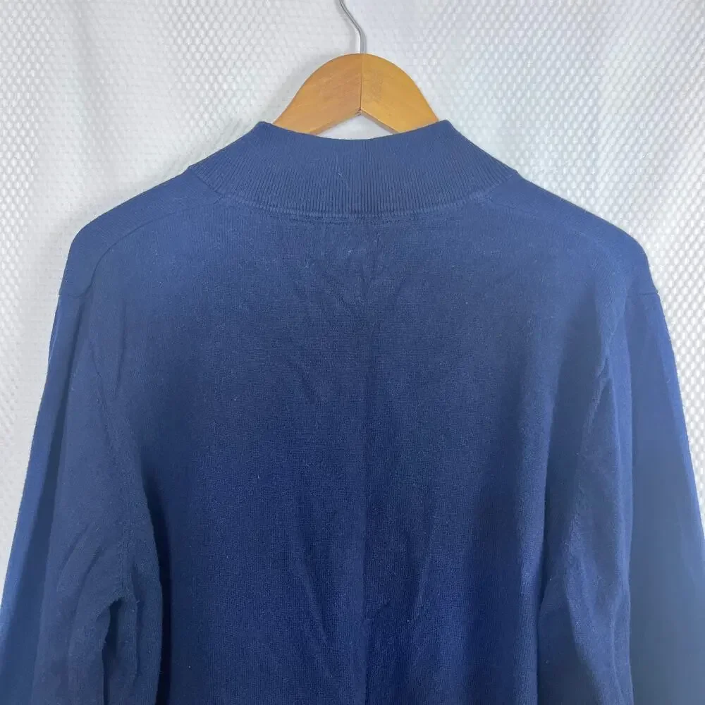 L.L. Bean Sweater Men's L Navy Blue 1/4 Zip‎ Cotton Cashmere Blend (M512)